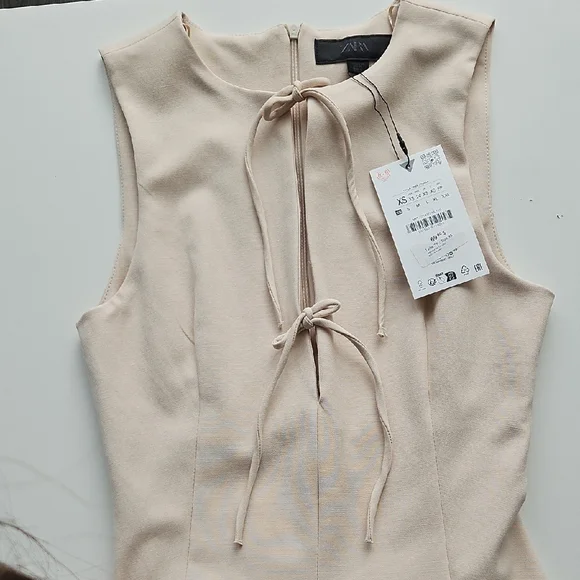 NWT Zara Elegant Cream Sleeveless Dress - Picture 4 of 8